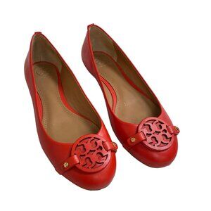 Tory Burch Gabriel Red Leather Ballet Flats